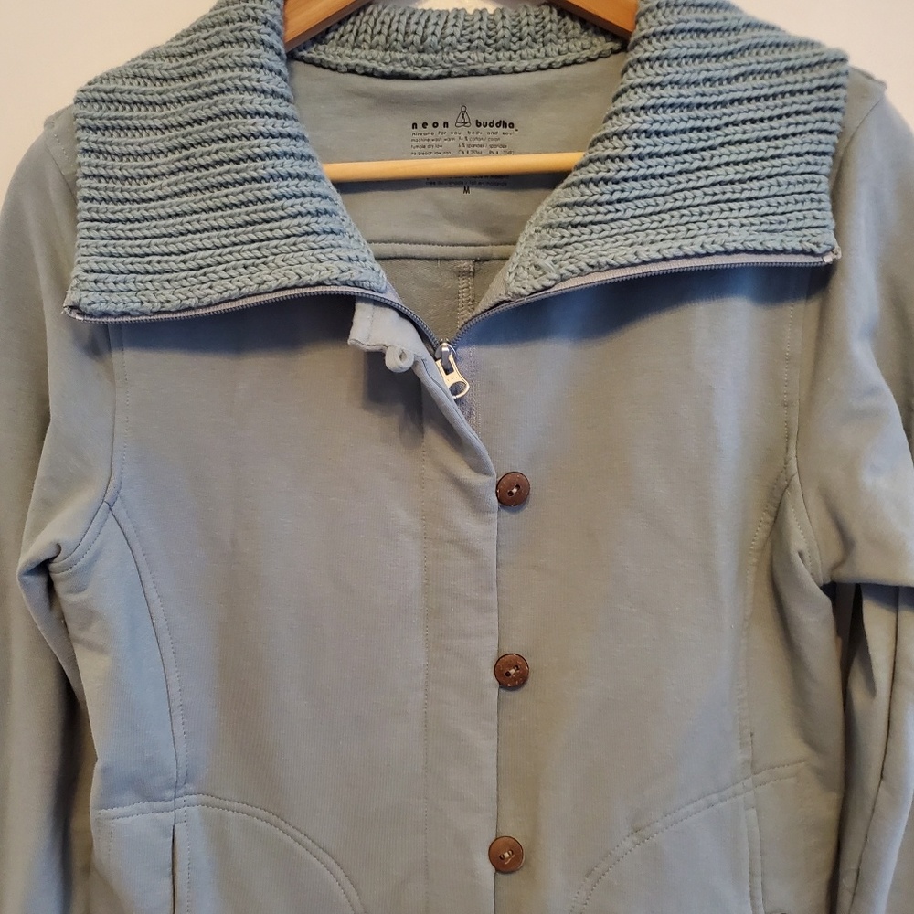 Full Zippered Seafoam Green Jacket with Pockets M